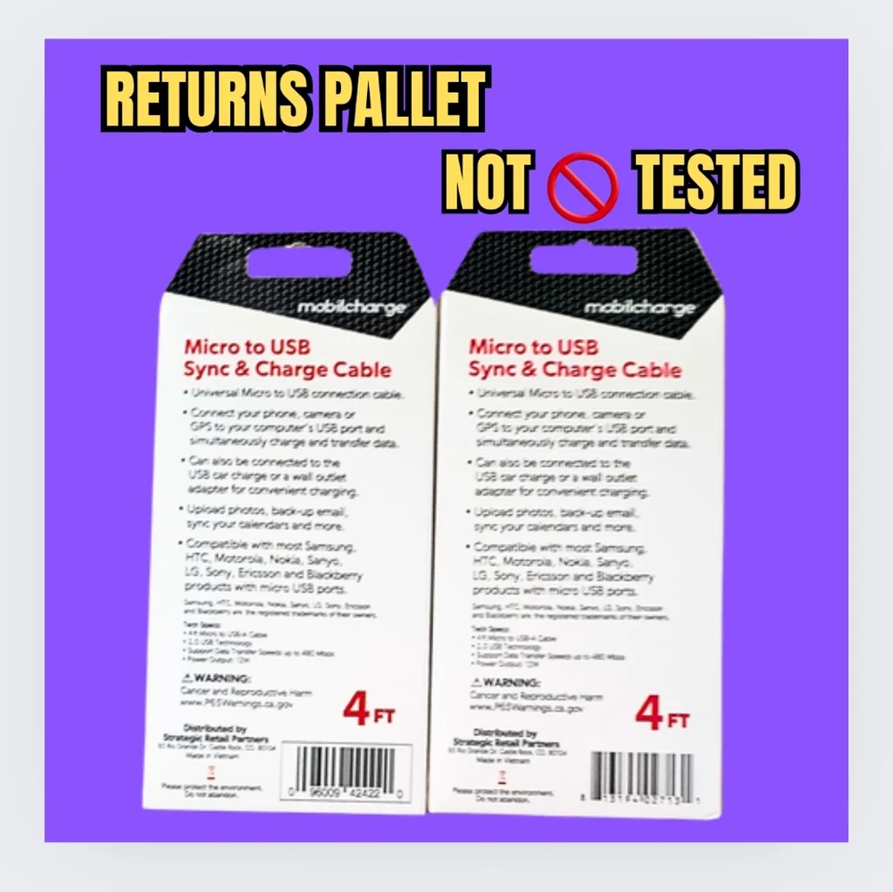 🥳1-MICRO USB CABLE/BLACK 4ft./PALLET RETURN NOT 🚫 TESTED